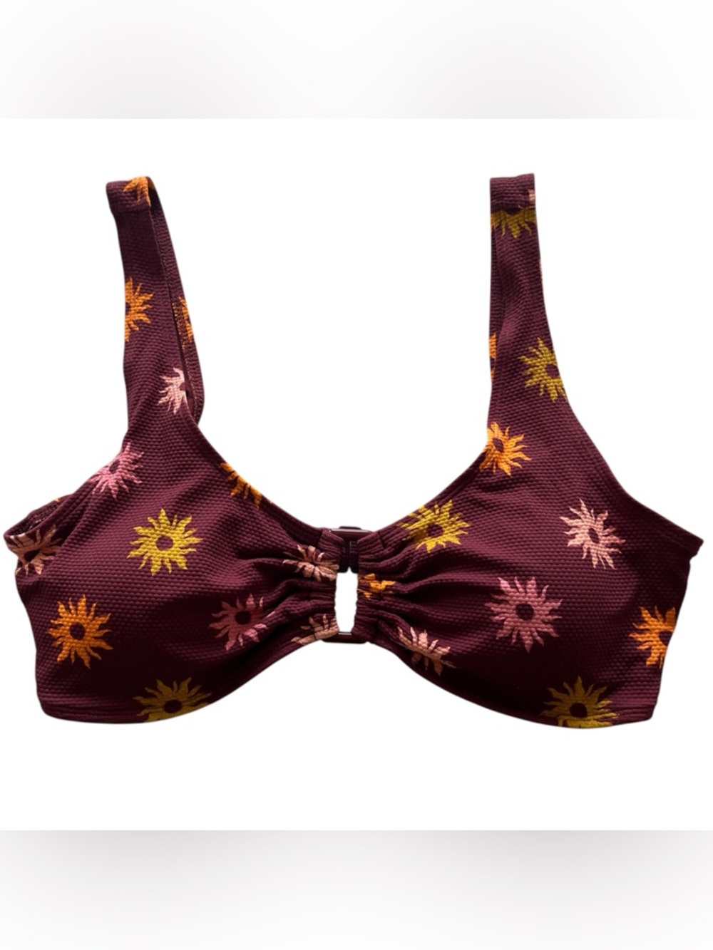 Old Navy Textured O-Ring Bikini Top Sun Ray Maroon Sunburst Print M